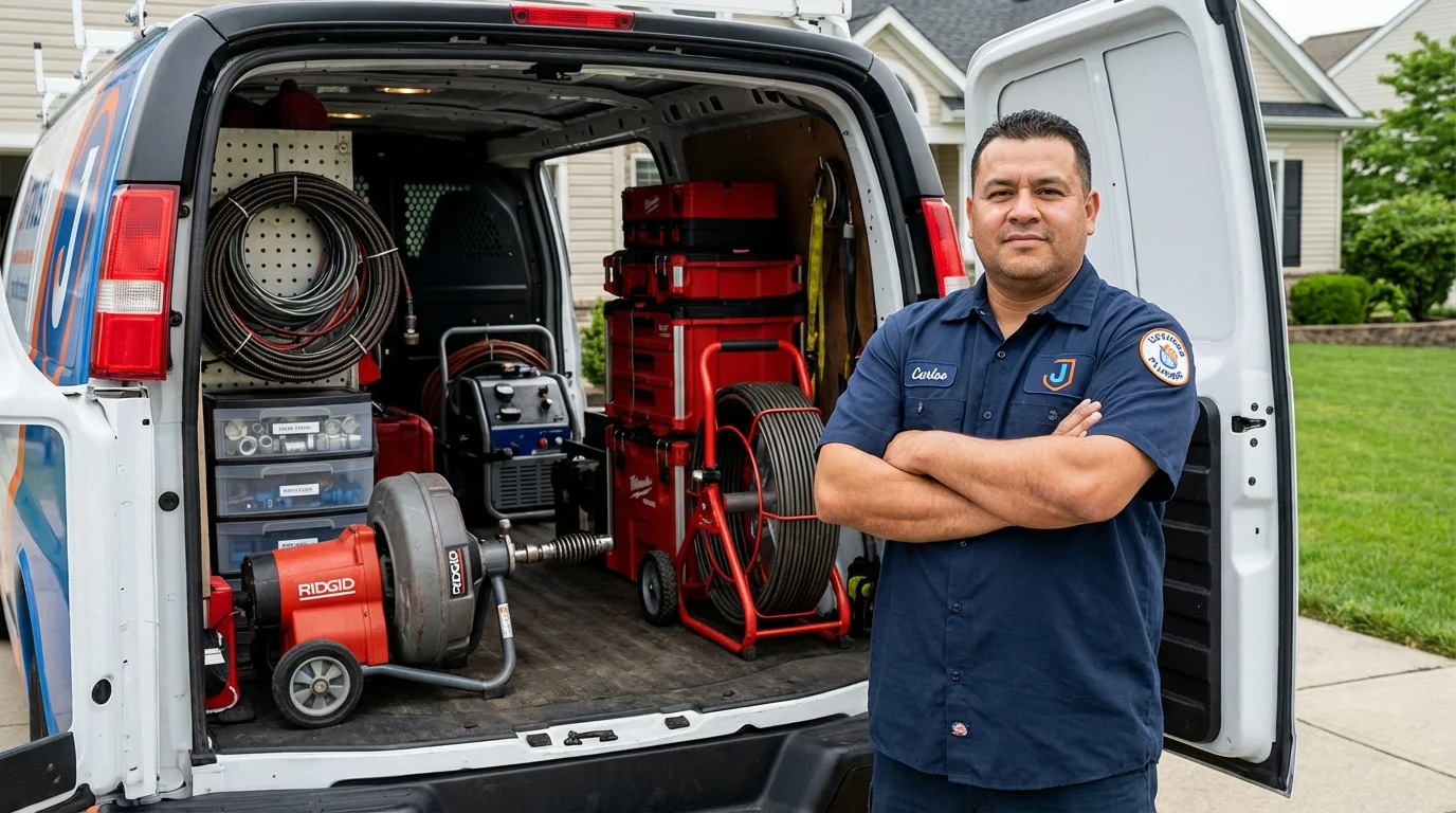 Professional drain cleaning equipment and Johns Plumbing LLC plumber in Centerfield