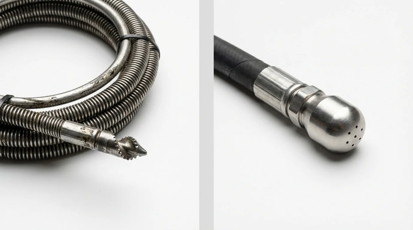 Drain snake cable and hydro jetting nozzle used for drain cleaning in Centerfield, UT