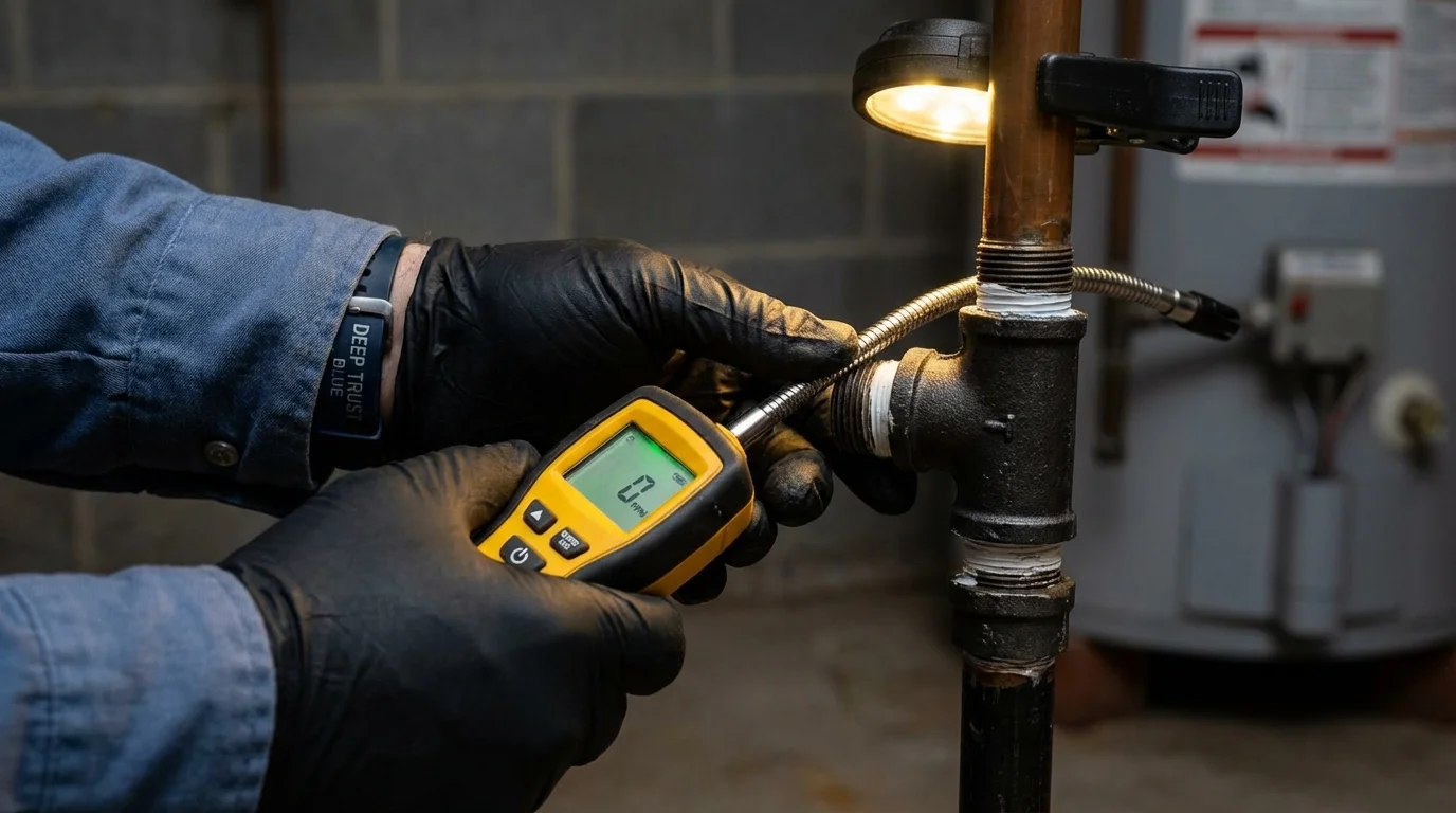 Gas leak detection with electronic sniffer by Johns Plumbing LLC in Centerfield
