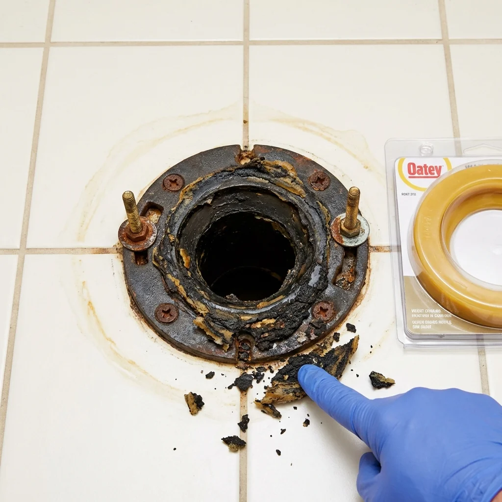 Failed wax ring showing water seepage at the base of a toilet in a Centerfield, UT home