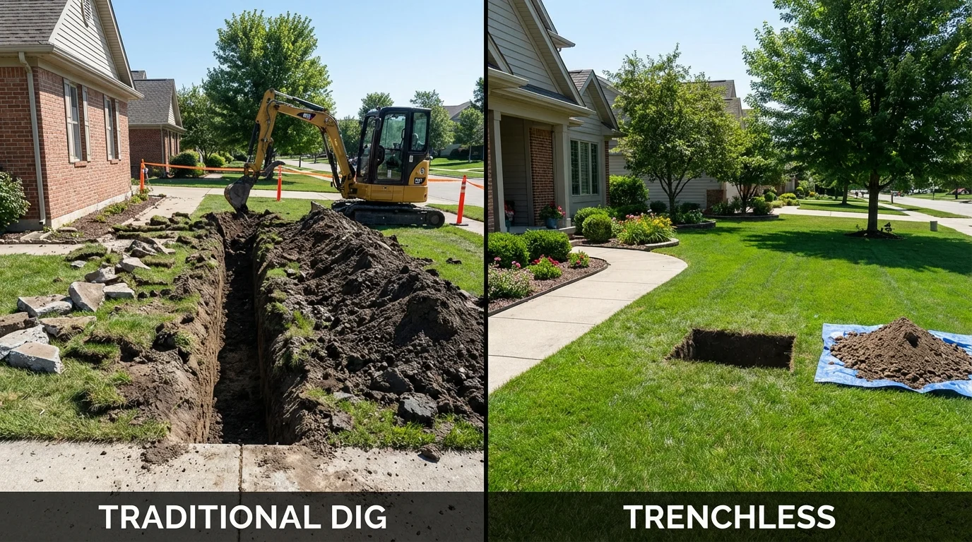 Trenchless sewer repair with minimal yard damage versus traditional excavation in Centerfield, UT